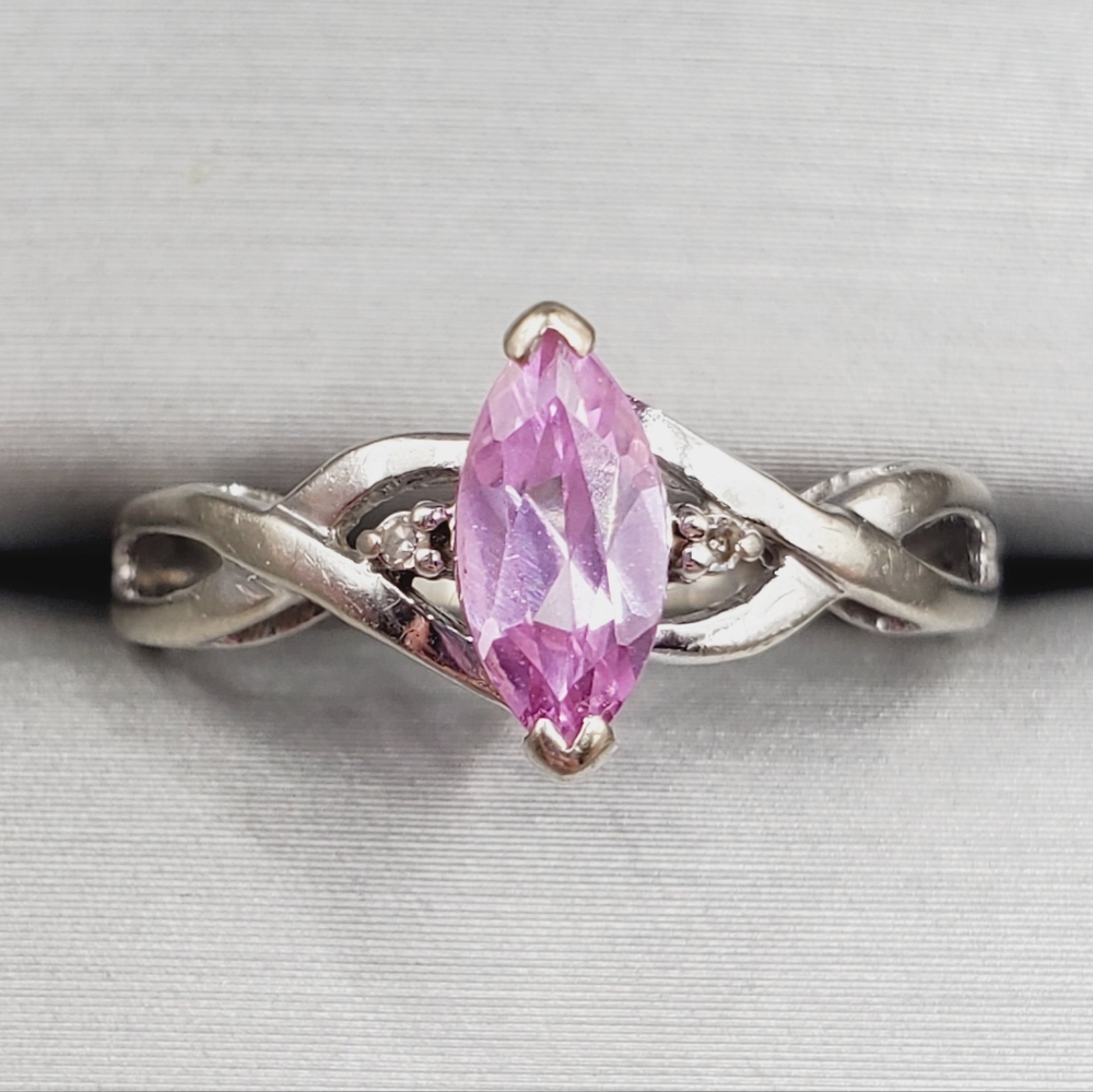 10k White Gold Marquise Pink Topaz Ring